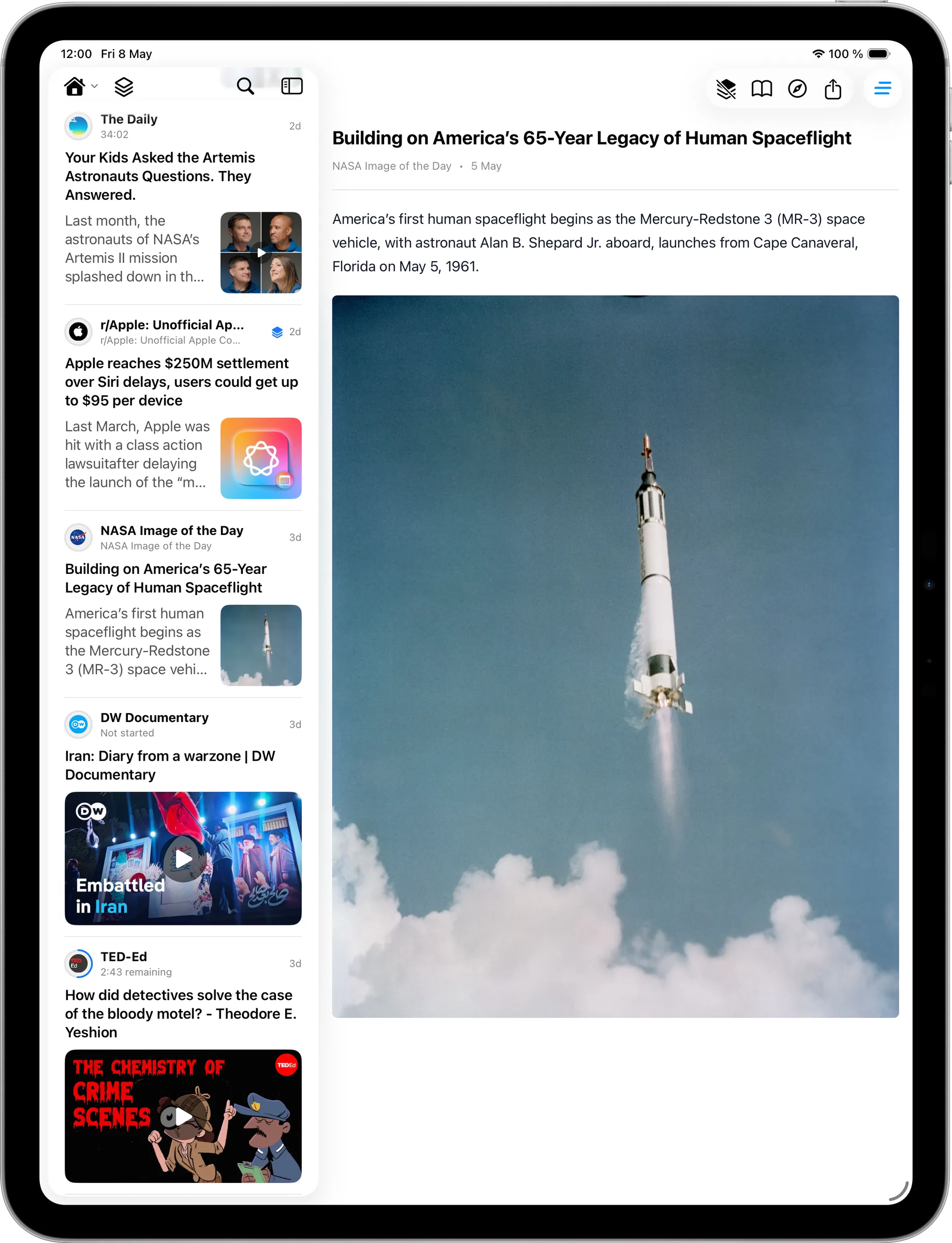 Flat reading an article on iPad